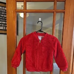 Girl's Red Fuzzy Zip-Up Jacket